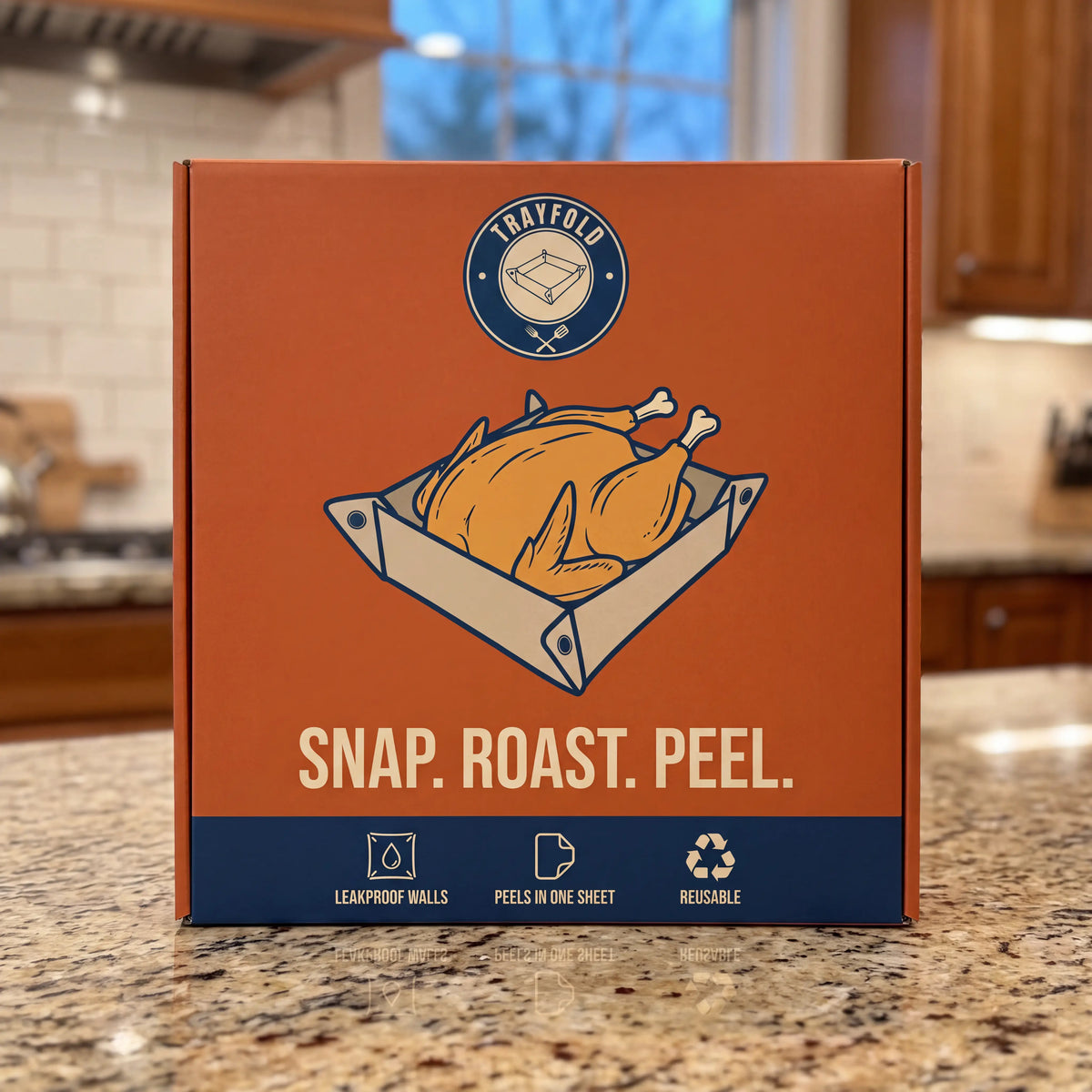 TrayFold box: Snap. Roast. Peel.