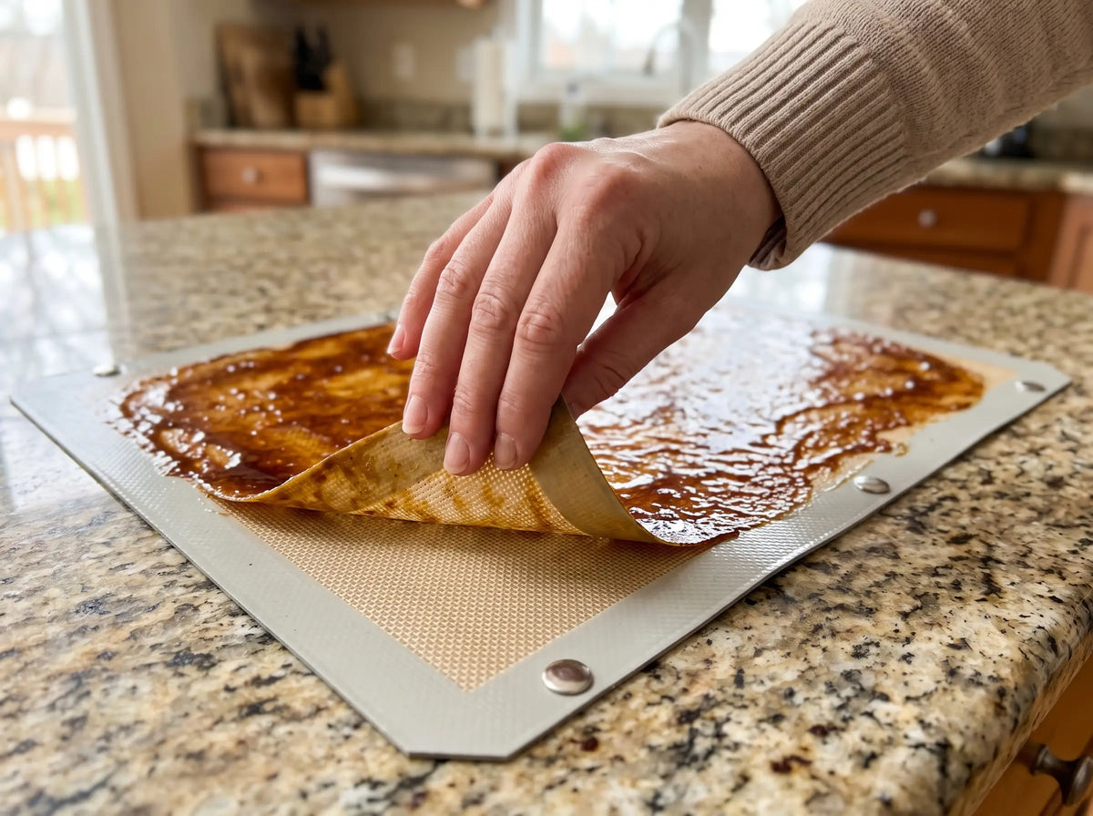 Peeling the baked-on layer off TrayFold in one sheet