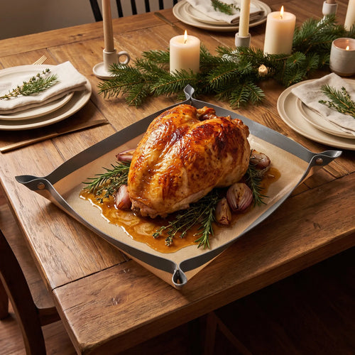 Roast turkey crown on TrayFold at a holiday table